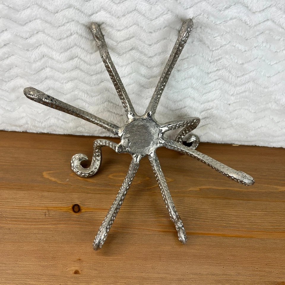 Pulpo Estante Decoración Acabado Peltre Estatua Náutica Costera Vida Marina Figura 11" Foto 3 de 4