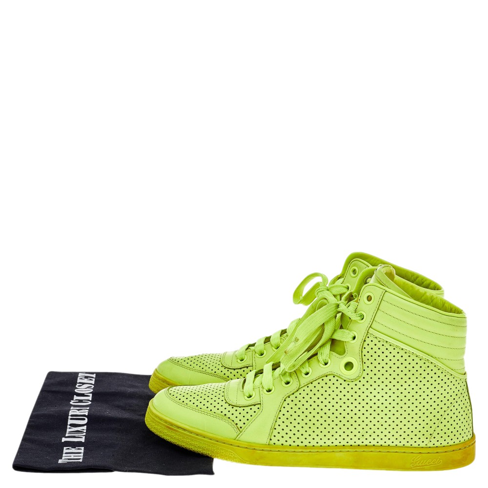 Gucci Neon Green Perforated Leather Lace Up High Top