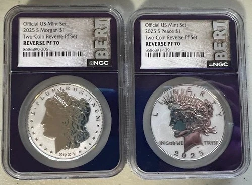 2025-S Reverse Proof $1 Morgan and Peace Silver Dollar 2pc Set NGC PF70