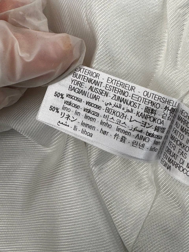 Zara Womens White Linen Blazer Jacket W/ Striped Sleeve Detailing Size L - Image 4 of 4