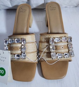New Women's Kathleen Raffia Buckle Block Heels - A New Day Size 10