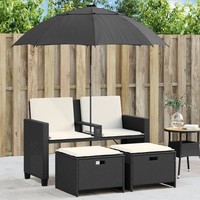 Poly-Rattan Gartensofa 2-Sitzer Mit Sonnenschirm Und Hocker