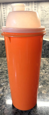 Vintage Tupperware Quick Shake Container / Mixer Orange with Lid & Cap, Rare 70s