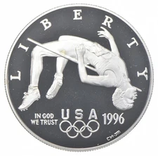 1996-P Proof Olympics High Jump Commemorative Silver Dollar $1