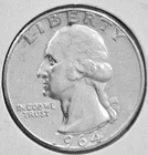 1964 Doubled OBV. Error Washington Silver Quarter Dollar,  25C Combined Shipping
