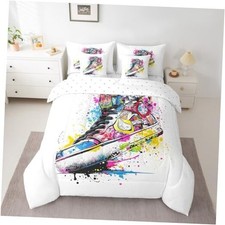 Basketball Shoes Kids Comforter Set 7pcs, Cool Retro Twin Blue Pink White