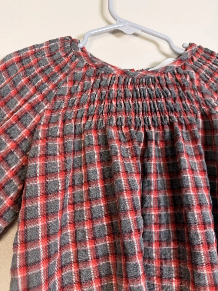 Zara girls dress size 4-5Y  Smocked Long Sleeve Holiday Dress Plaid Red Gray - Image 2 of 4