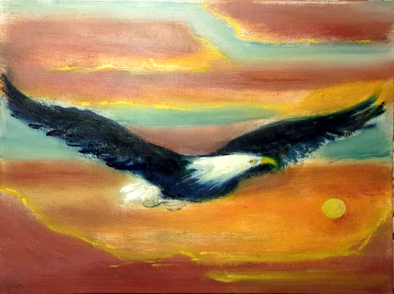 Oil Painting 12x16"canvasbrd Eagle Sun