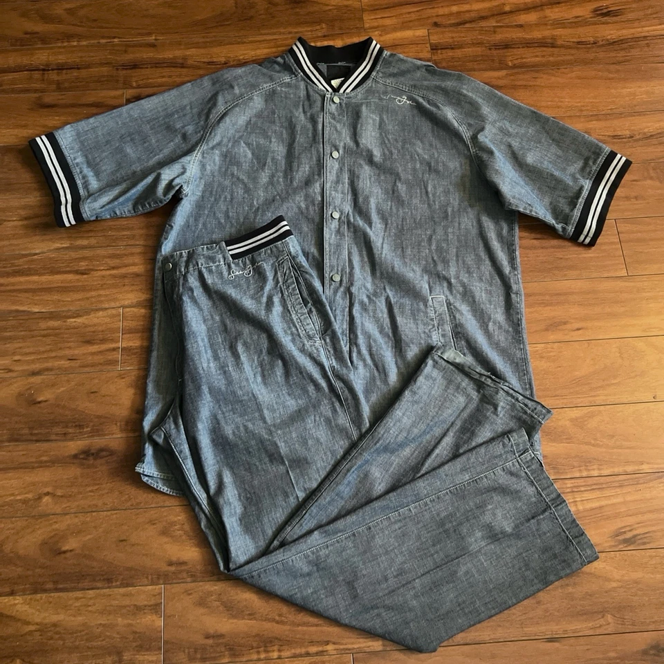 De Colección Sean John Hombres XL Azul Largo Estilo Béisbol Jean Denim Chaqueta Pantalones Conjunto RARO! Foto 4 de 4