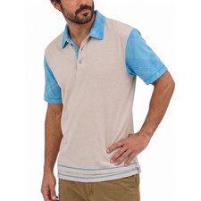 Iliac Golf Polo Shirt Medium Tan Blue Colorblock Button Down Collar USA Made