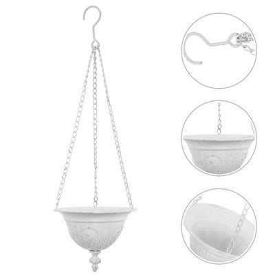  Hanging Planter With Chain - Rustic White Metal Wall Hanging Plant Pot With