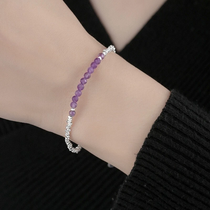 Brazalete de mujer amatista púrpura cristal plata esterlina con cuentas protección curativa Foto 3 de 4