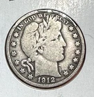 1912 US Barber SILVER Half Dollar "Philadelphia" Mint! VG Details! Old US Coin!