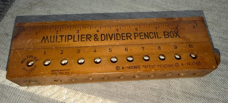 Vintage Wooden multiplier Pencil Box With Ruler And Secret Compartment.