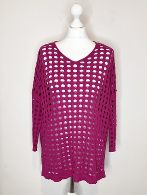 Marla Wynne Lagenlook Cerise Rosa Oversize Holey Baumwolle Strick Pullover Tunika Gr. XS