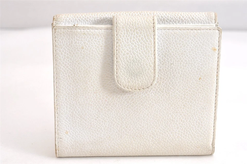 Auténtica Cartera Cartera CHANEL Piel de becerro Doble Plegable Logo CC Blanca 2821N Foto 3 de 4