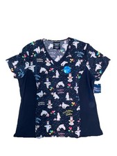 New Women  s XL Calma Llama Cherokee Scrubs Print V Neck Top. NWT.
