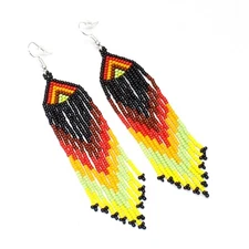 Handmade beaded Black Red hook native style dangle earring