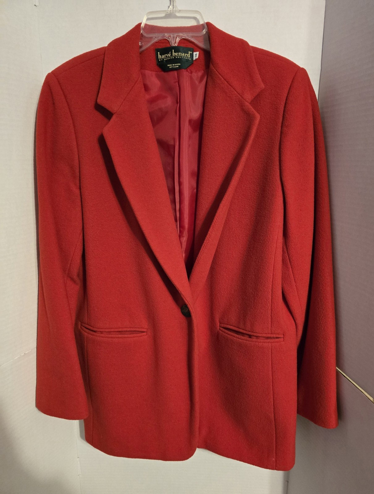 Vintage Harve Benard Cashmere Wool Blend Red Blazer Jacket Buttoned Size 14