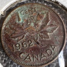 1962 Canada Penny 1 Cent Coin.  Canadian Currency 1 Copper 1c QEII Penny