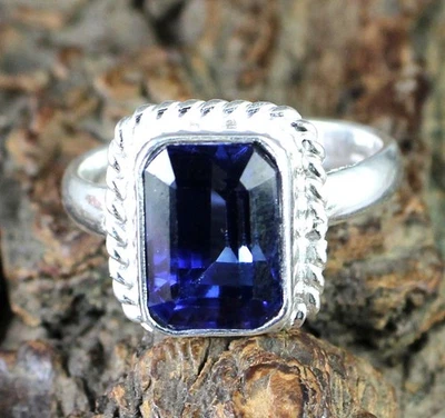 Bague Unisexe Certifiée En Saphir Bleu Naturel 10,80 Ct Taille Émeraude 9 X 6 Mm - Photo 1/4