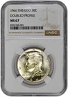 1966 SMS DDO 50c Kennedy Half Dollar Doubled Profile NGC MS 67 Light Gold Toning