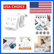 Surge Protector Power Strip - 6 Ft Flat Plug Extension Cord with 8 Widely Out...