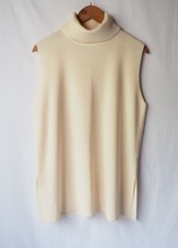 Bloomingdales Washable Easy Care Wool Turtleneck Sleeveless Tunic Cream XL