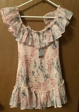 Mark Ashton Pink Floral Smock Ruffle Dress Size L Boho New W/Tags Very Cute!