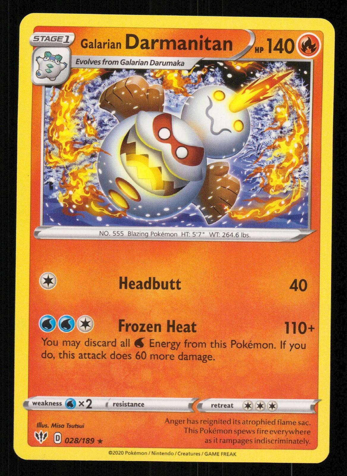 Galarian Darmanitan 028/189 Rare Darkness Ablaze Pokemon Near Mint
