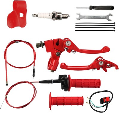 Brake Lever Cable Folding Clutch Throttle Handle Grips Cable Kit for 50cc -Red