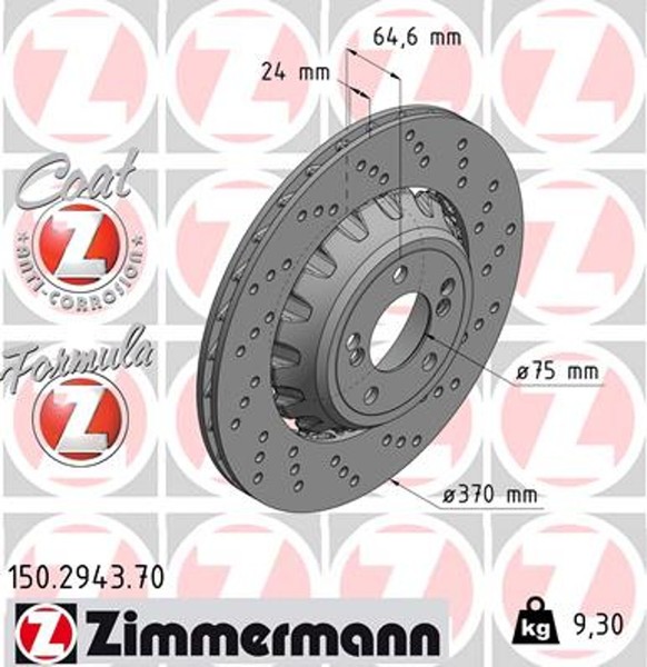 1X Zimmermann Bremsscheibe Formula Z 150.2943.70 FüR BMW F30 F22 F32 F33 3Er F80-image