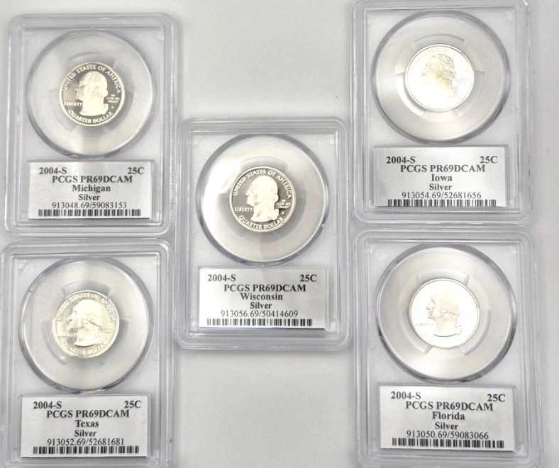 2004 S State Quarter Set 90% Silver PCGS High Graded PR69DCAM (FL/MI/TX/IA/WI) - Image 2 of 4
