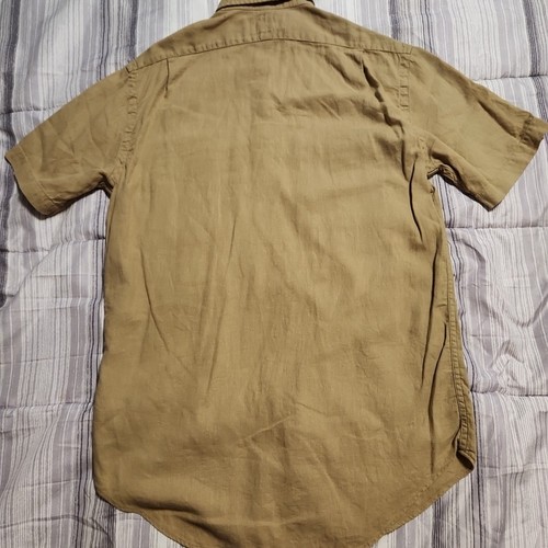 Camisa Polo Ralph Lauren Safari Abotonada Manga Corta Para Hombres Pequeña Bronceada Mezcla de Lino - Imagen 10 de 10
