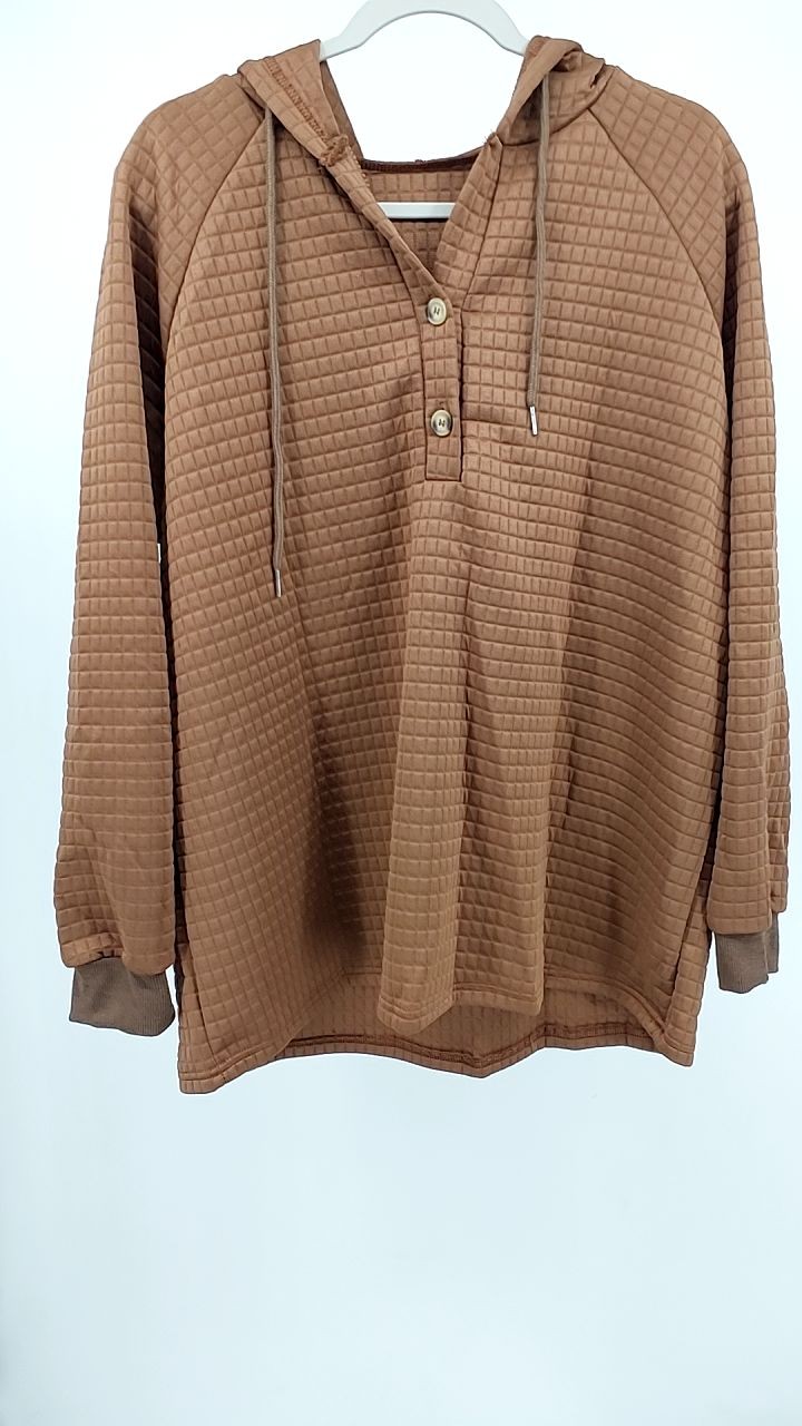 Full Size Texture Button Detail Drawstring Long S… - image 2