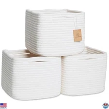 NaturalCozy 3-Pack Cotton Rope Storage Cubes | 9"x9"x7" Baskets for Nursery