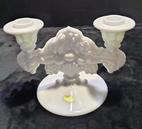 Vintage Fenton Milk Glass Double Candle Holder Daisy & Button Pattern