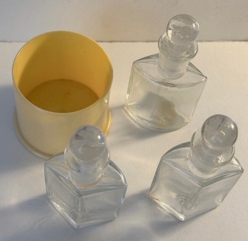 Set of 3 Vintage Vanity Celluloid Glass Perfume Bottles & Holder w/ Stoppers - Picture 3 of 3