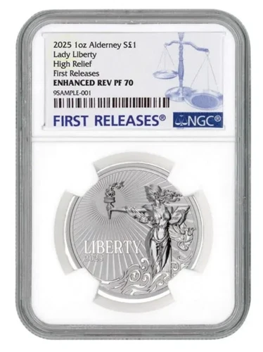 2025 Alderney 1 oz Silver Proof Jody Clark Lady Liberty HR NGC REV PF70 FR