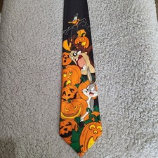 Vintage Halloween Looney Tunes Tie Necktie 1996 Polyester Spooky Bugs Taz Daffy