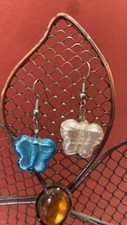 Orecchini farfalle vetro bianco azzurro cm 1,5