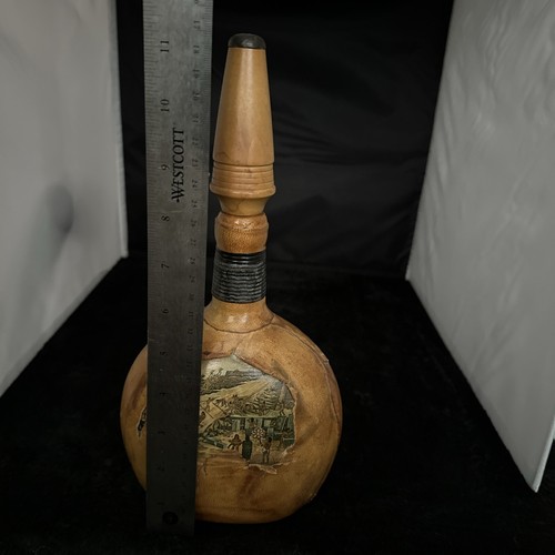 Vintage Leather Wrapped Liquor/Wine Decanter~ Hand Painted - Afbeelding 10 van 11