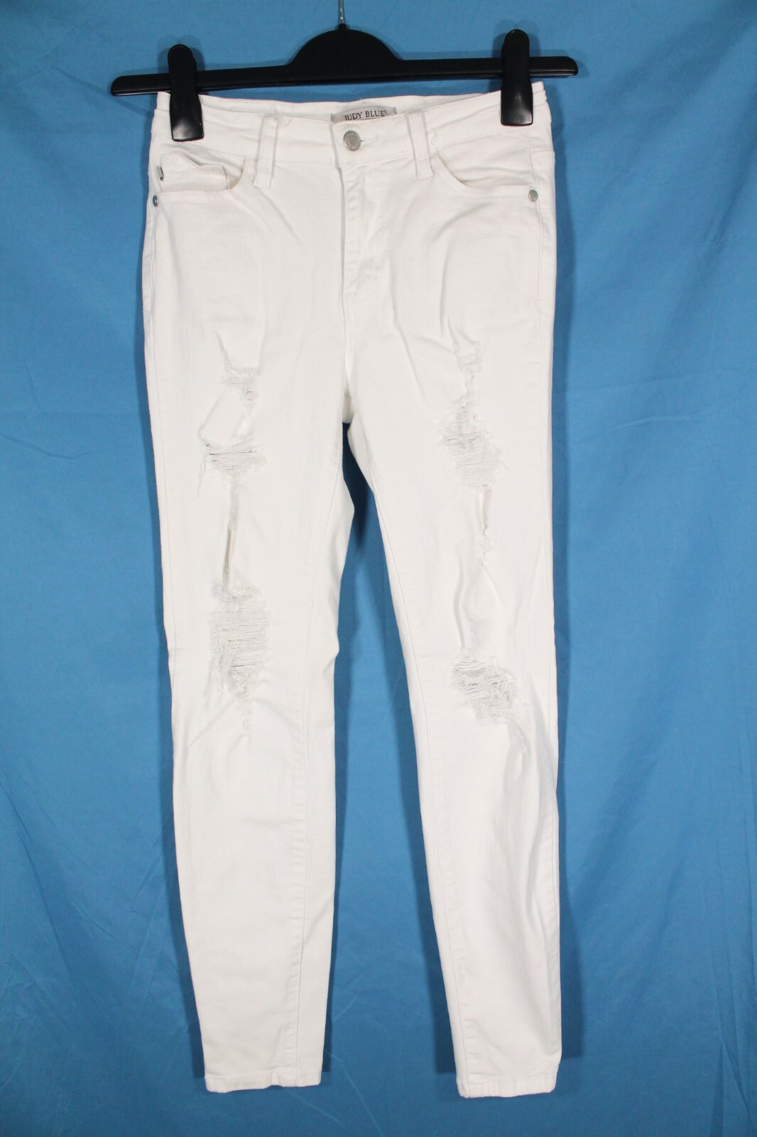 JUDY BLUE White DESTROYED Stretch Denim MID-RISE 5-Pocket SKINNY JEANS Sz 3/26