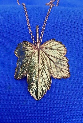 AUTUMNAL COPPER PLATED REAL FLOWERING CURRANT LEAF PENDANT by J Griffin UNIQUE!