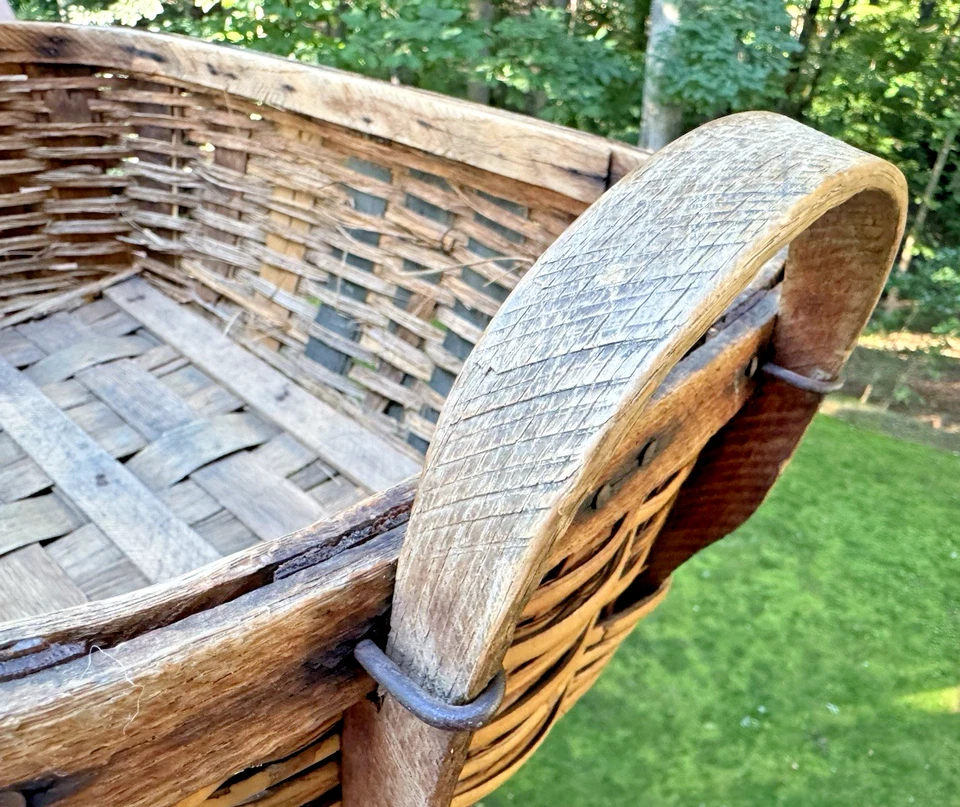 19th Century Large Antique Wood Woven Basket, Old Nails, Primitive-Original-Wow - Image 2 of 4