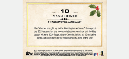 2019 TOPPS ADVENT CALENDAR CARD WASHINGTON NATIONALS MAX SCHERZER #10 - Picture 2 of 2