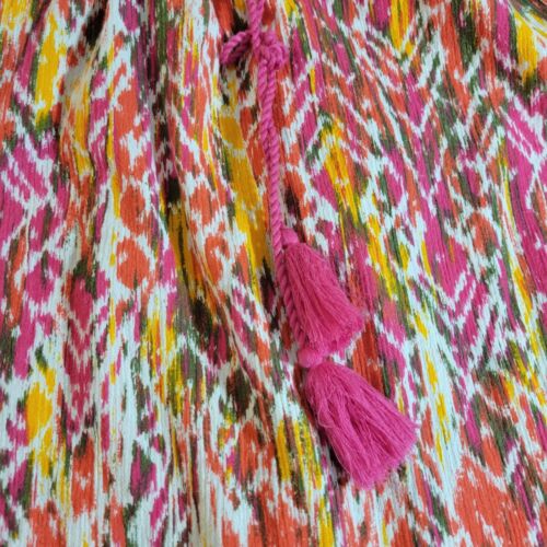 Catherines Bauern Top Damen 1X Baumwolle hauchdünn Quasten Boho gesmokt bunt - Bild 4 von 6