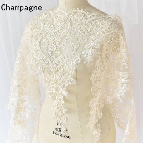 90cm Lace Sequin Edge Trim Wedding Dress Embroidered Flower Applique DIY Fabric - Picture 6 of 32