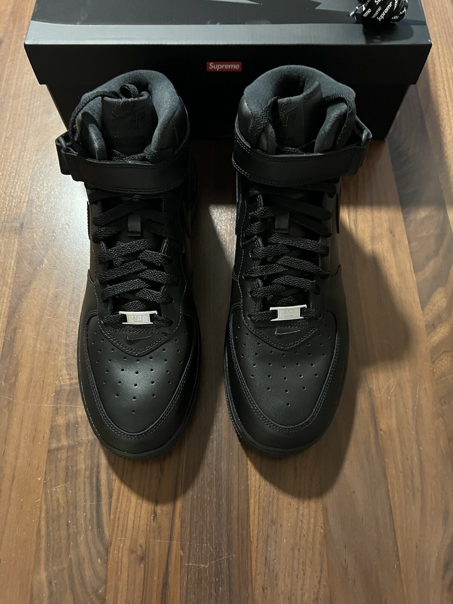 SUPREME X NIKE AIR FORCE 1 AF1 MID 'BOX LOGO - TRIPLE BLACK