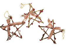 STAR Christmas Ornament Metal 5" VERY STURDY w/ berry accents Set of 3